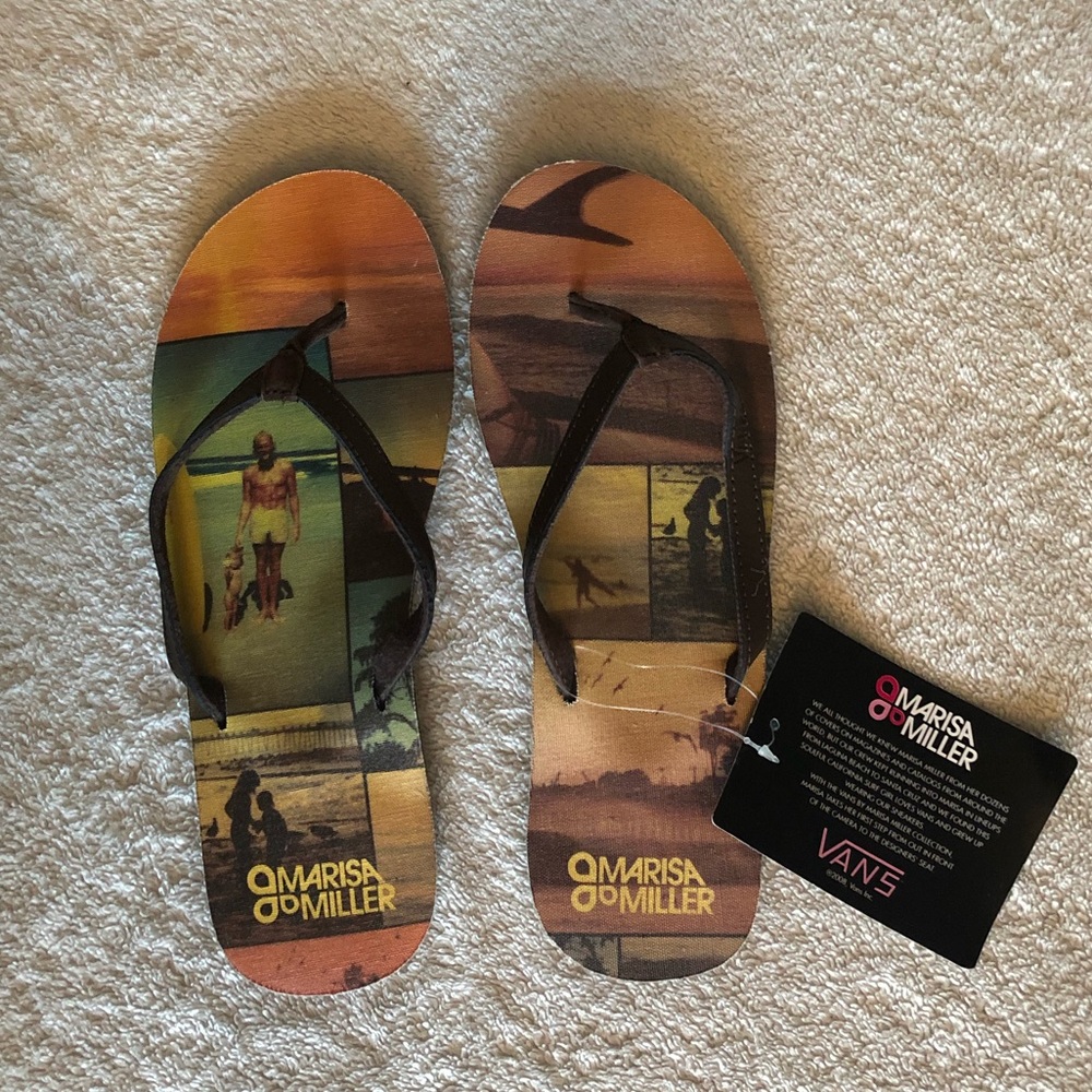 Vans X Marisa Miller Leather Flip Flops NWT